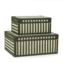 Kora green and cream striped cotton jute keepsake storage box set