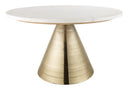 Tempo 30-inch polished white marble round top on ribbed gold conical base