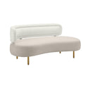 TOV Tischa 70 inch cream boucle and grey velvet curved sofa front with brass legs