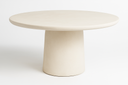Uttermost Madrone 60-inch round outdoor dining table in warm white cast aluminum, three-quarter view