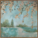 Uttermost Peaceful hand-painted blue and green landscape canvas with gold blossoms