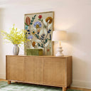 Muro Sprout Small embroidered botanical artwork styled above a console