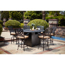 Ocean View 7 Pc Cast Aluminum Counter Height Fire Pit Dining Set w/ 60 Inch Round Signature Table in Antique Bronze/Sesame by Darlee