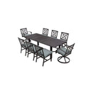 Atlantis 9 Pc Aluminum Dining Set w/ 71 X 40 Inch Extension Table & 2 Swivel Rockers in Walnut/Beige by Darlee