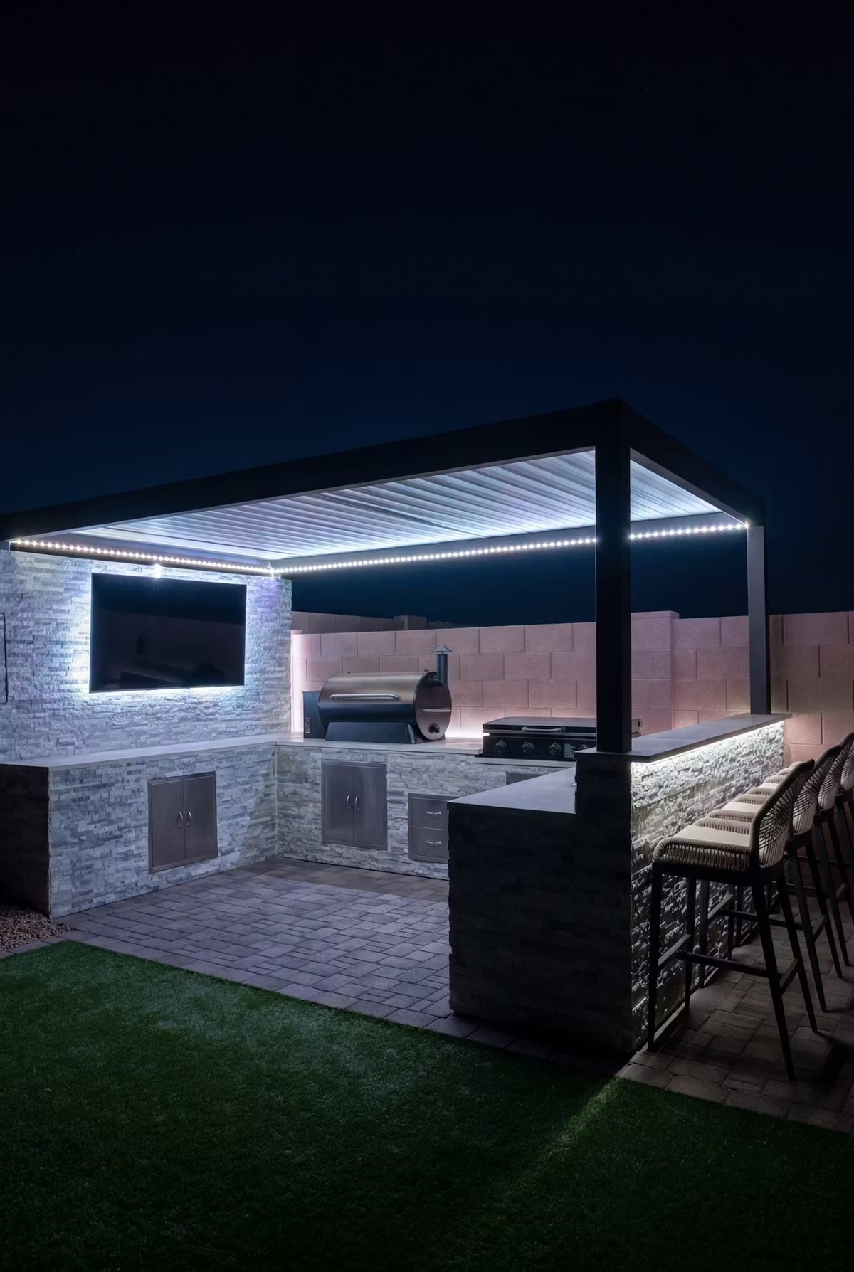 Evening outdoor kitchen