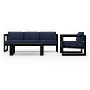 Misty Cove 3 Pc Aluminum Seating Set w/ Sofa & Portal Coffee Table in Black/Spectrum Indigo by Lakeview Outdoor Designs
