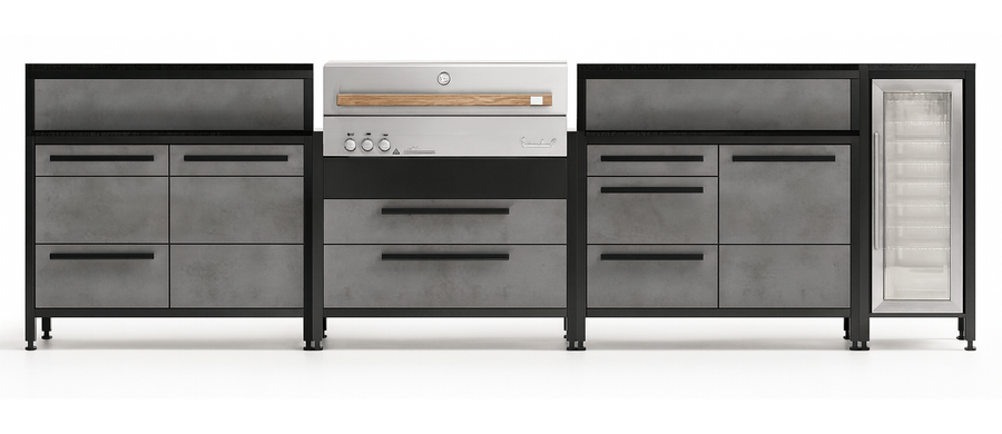 Burnout BBQ modular outdoor kitchen with Flammkraft grill in Smoke finish