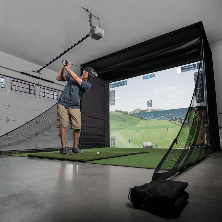 Carl's DIY golf enclosure installed in a garage