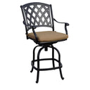 Ocean View 7 Pc Cast Aluminum Counter Height Fire Pit Dining Set w/ 60 Inch Round Signature Table in Antique Bronze/Sesame by Darlee