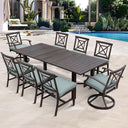 Atlantis 9 Pc Aluminum Dining Set w/ 71 X 40 Inch Extension Table & 2 Swivel Rockers in Walnut/Beige by Darlee