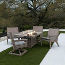 Donoma 5 Pc Recycled Plastic Rectangular Fire Pit Dining Set in Light Grey by Berlin Gardens