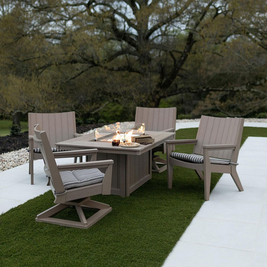 Donoma 5 Pc Recycled Plastic Rectangular Fire Pit Dining Set in Light Grey by Berlin Gardens
