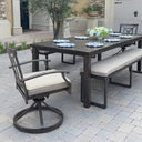 Atlantis 5 Pc Aluminum Dining Set w/ 2 Swivel Rocker Dining Arm Chairs & 2 Three Person Benches in Walnut/Beige by Darlee