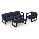 Misty Cove 3 Pc Aluminum Seating Set w/ Sofa & Portal Coffee Table in Black/Spectrum Indigo by Lakeview Outdoor Designs