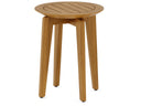 Teak Platon 16 inch round outdoor side table with slatted top and four tapered legs