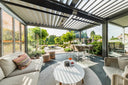 Renson Algarve louvered pergola with evening lighting