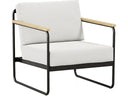 Tropitone Stratton cushion outdoor lounge chair with teak arms